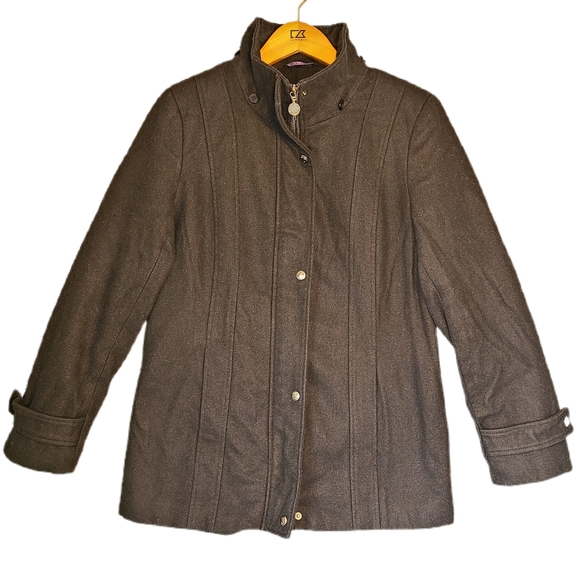 Calvin Klein Funnel Neck Black Wool Coat - 8 - Picture 1 of 10